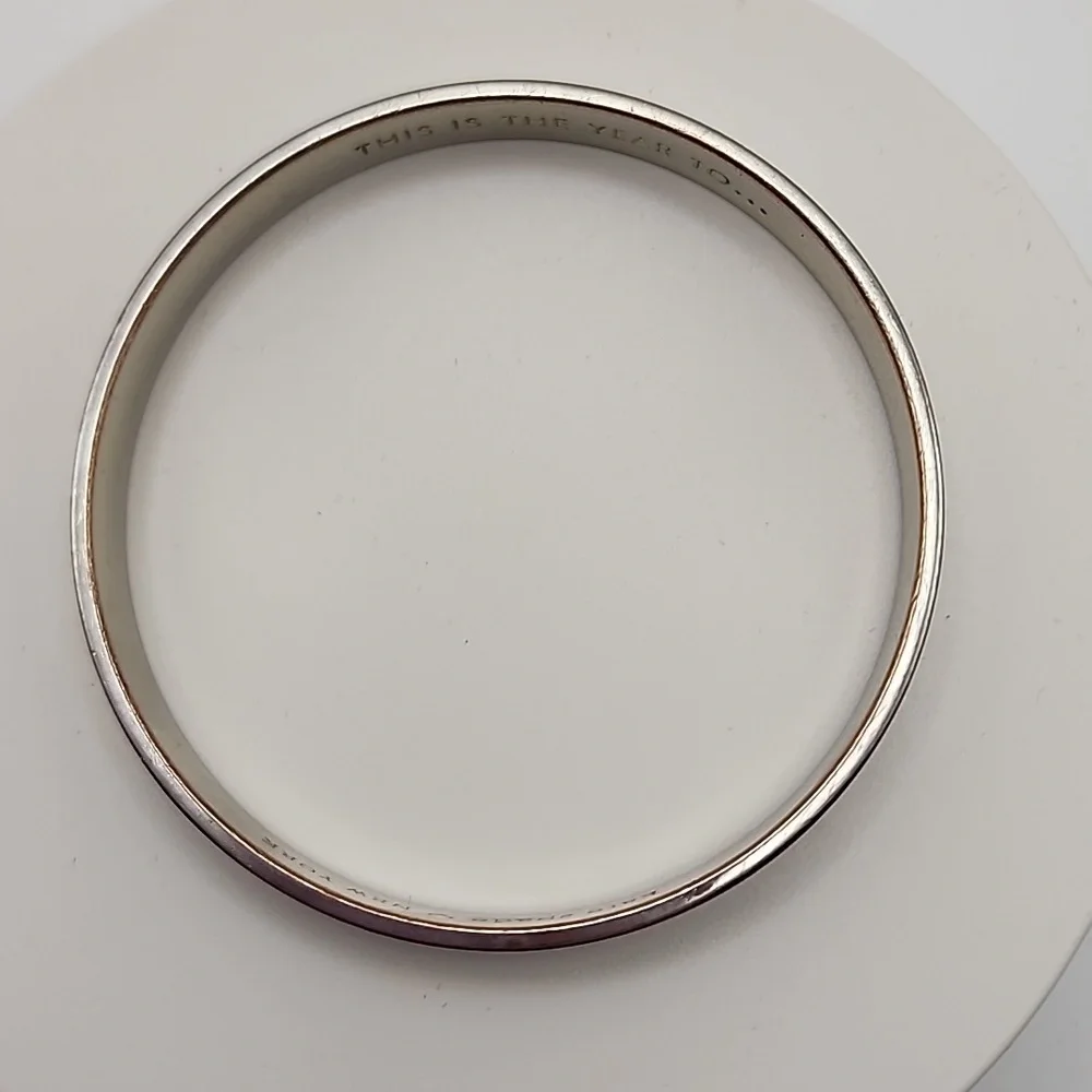 Kate Spade Approx 9 Inch Silver‎ Tone Bangle Bracelet "This Is The Year To..." - Picture 7 of 8